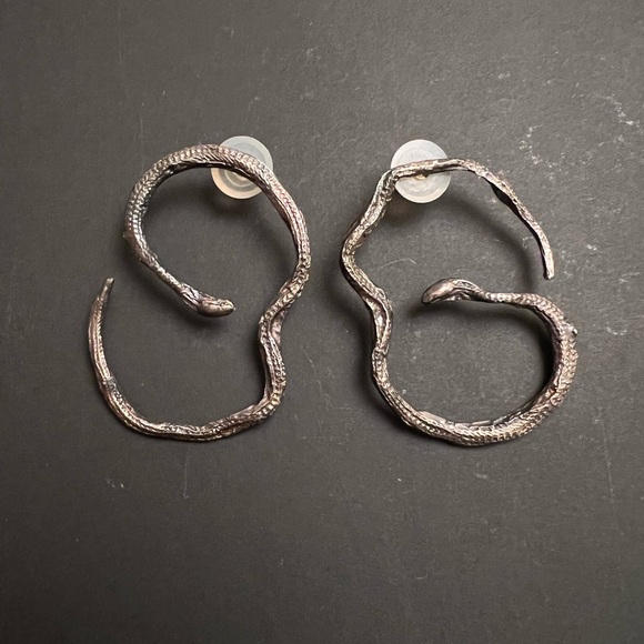 XL Sterling Silver Snake Earrings - Picture 2 of 4